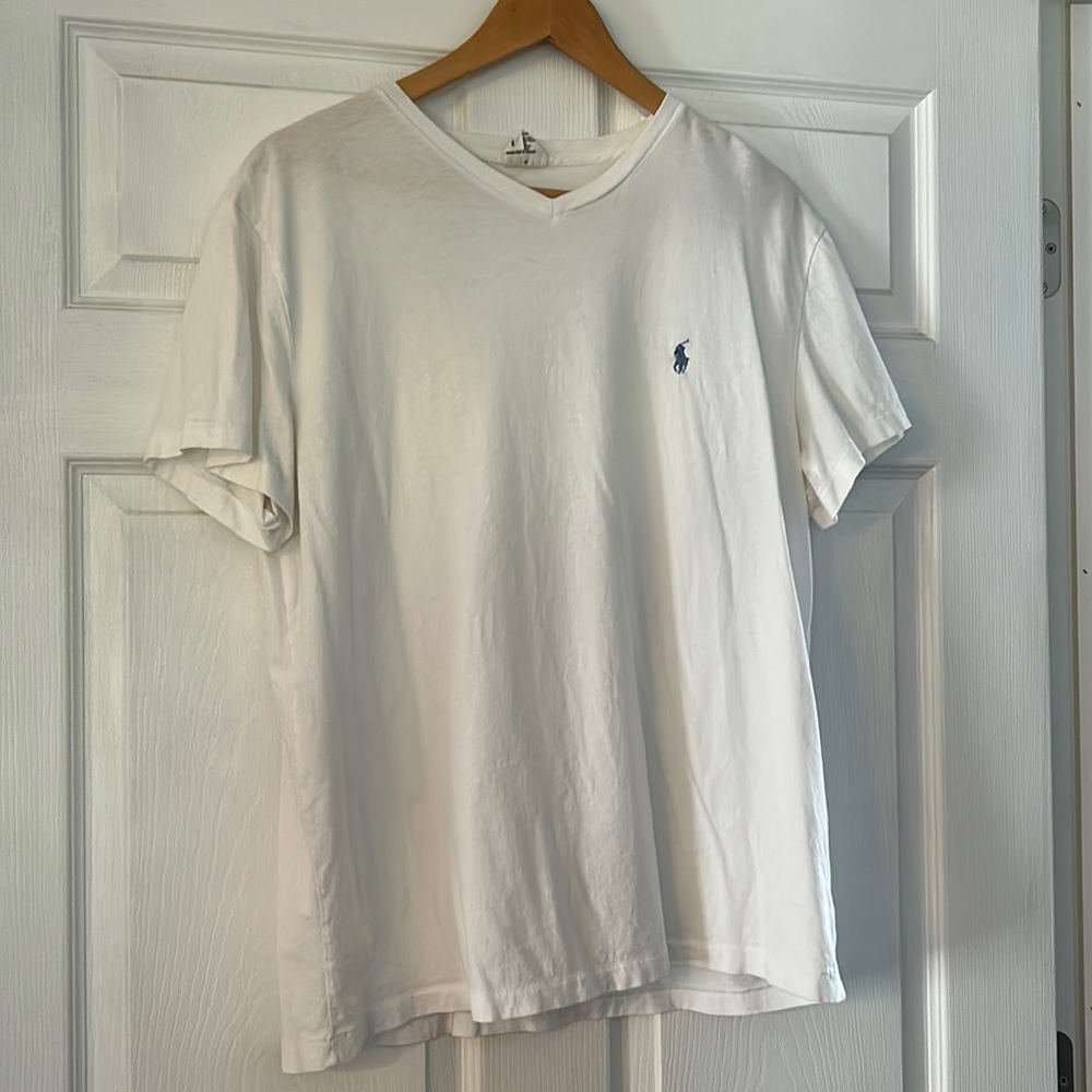 White Polo RL V-neck tee shirt